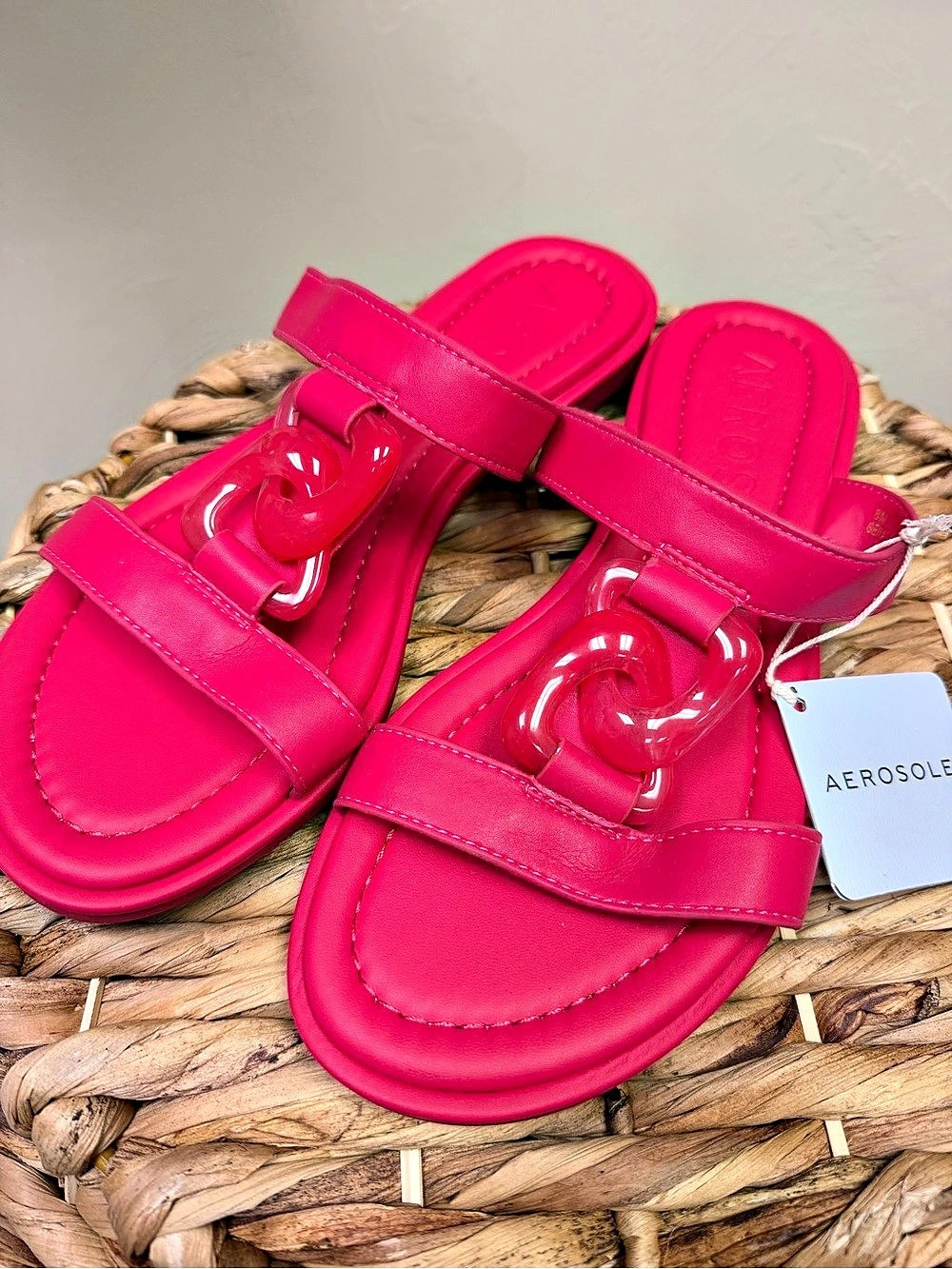 Aerosoles Big Charm Slide Sandal Chain Detail Sandals in Hot Pink! New Ladies si